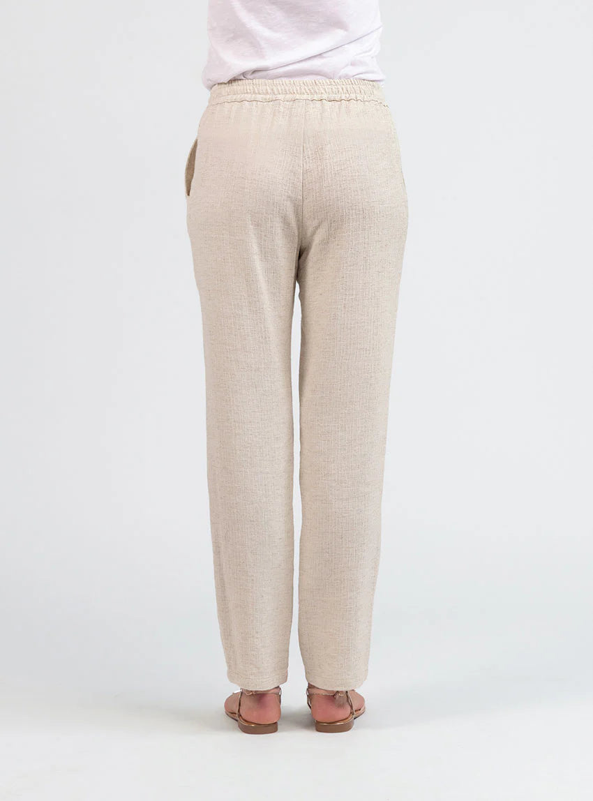 Pantalon femme coton lin beige
