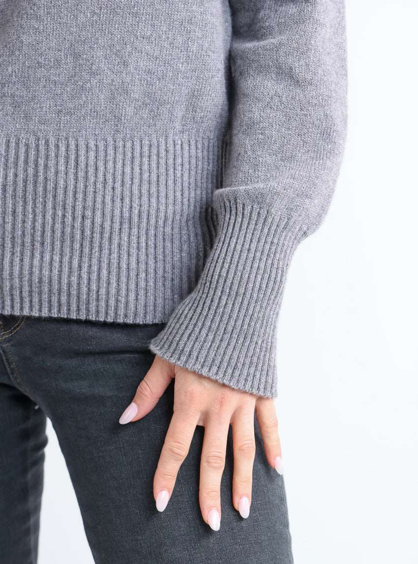 Pull femme col roulé cachemire gris