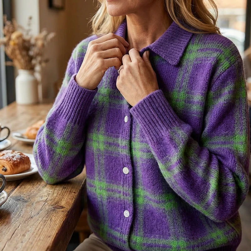Pull à carreaux douillet pour femmes