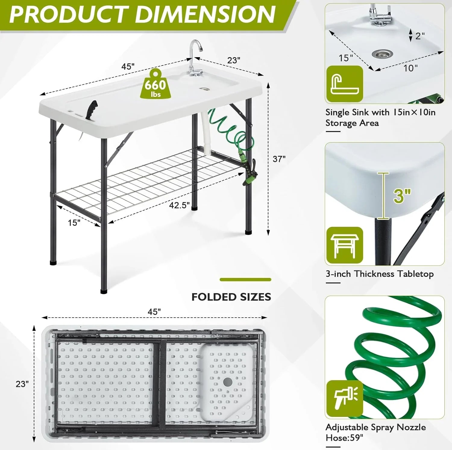 Folding Fish Cleaning Table Portable Camping Sink Table Outdoor Fish Fillet Cleaning Station