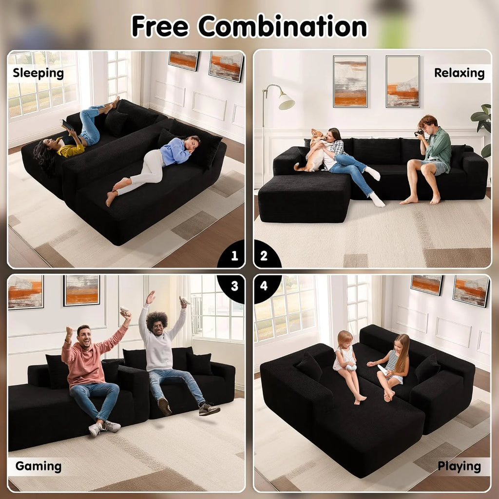ovios 104 Cloud Sectional Couch with L-Shape Chaise,Modern Modular Sofa with Deep Seat, Upholstered Couches for Living Room Bedroom,No Assembly Required, Grey (Plush Corduroy Fabric)