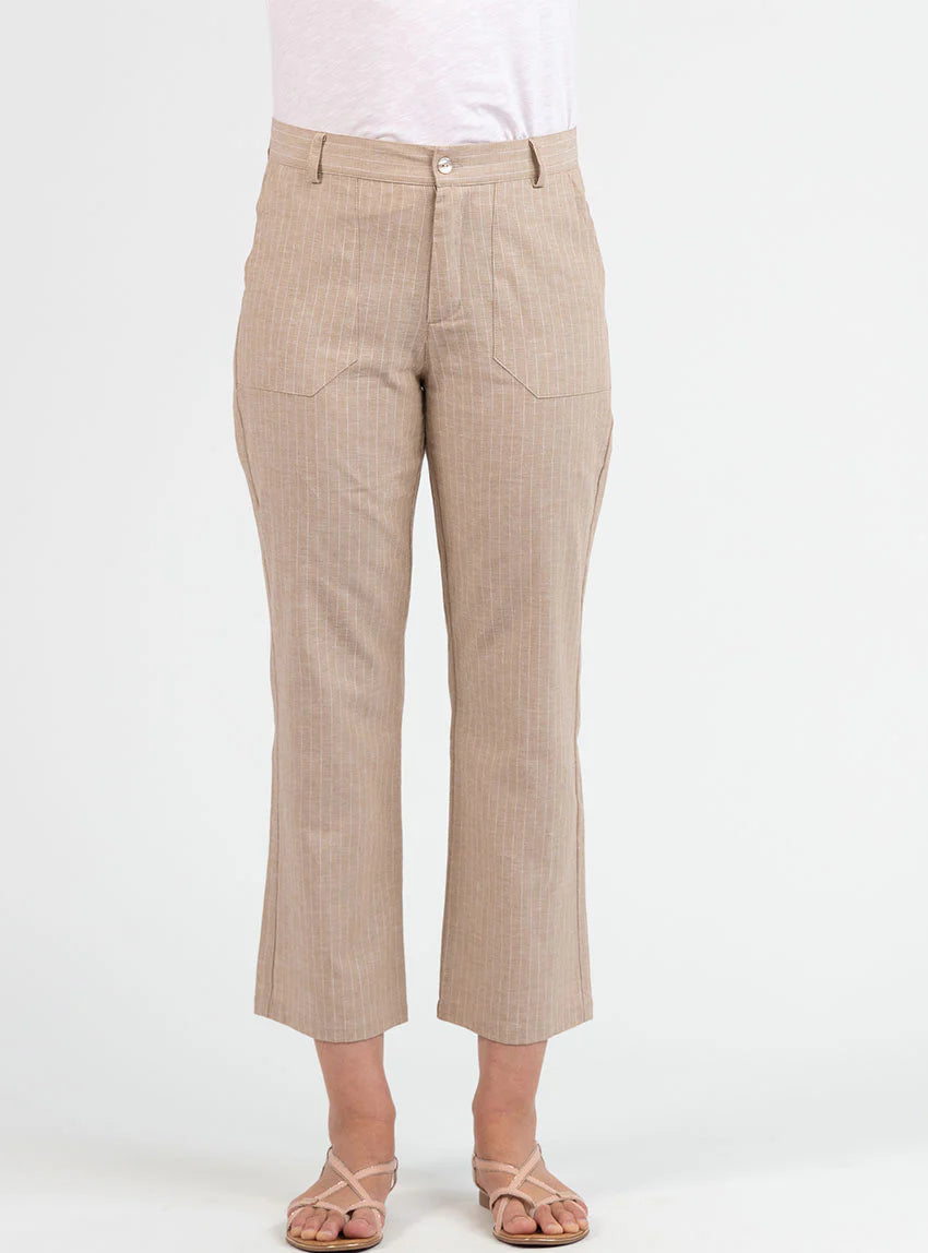 Pantalon rayé beige 7/8ème femme