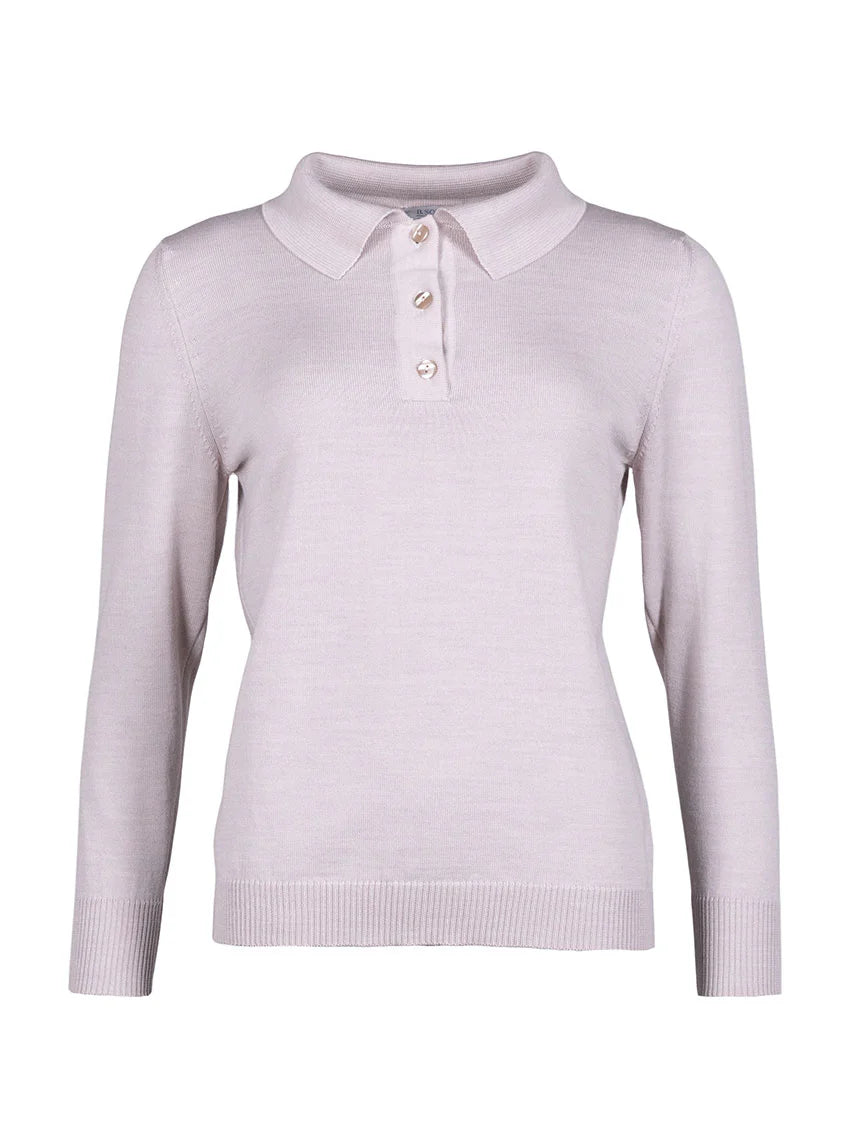 Pull femme col polo en laine beige naturel