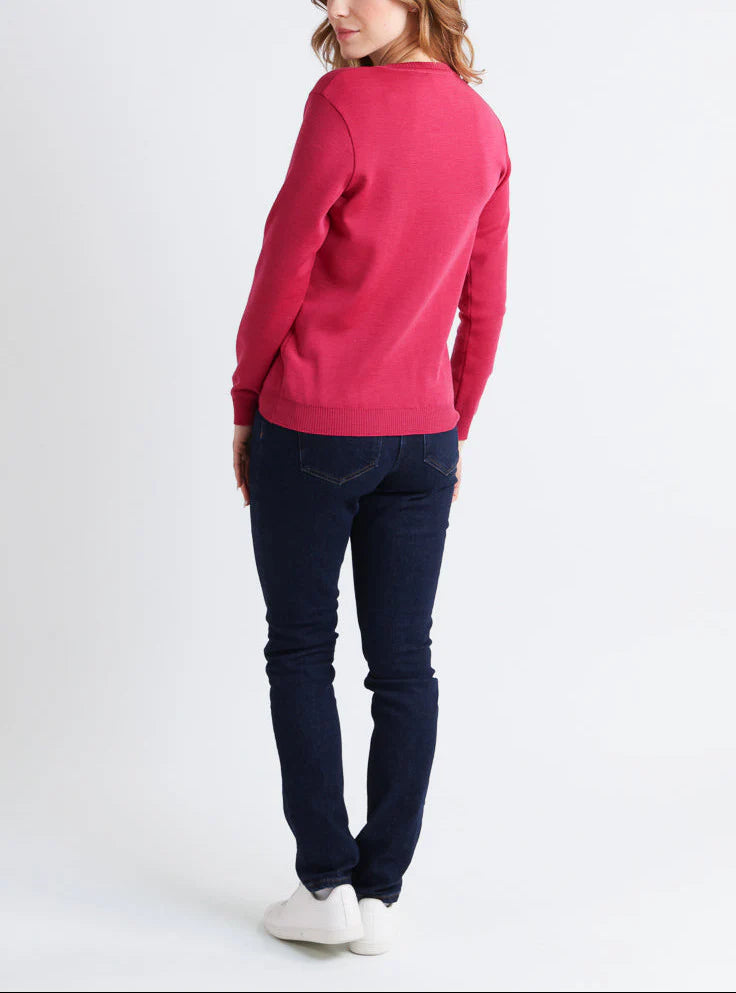 Pull femme en laine mérinos col rond Rose Géranium