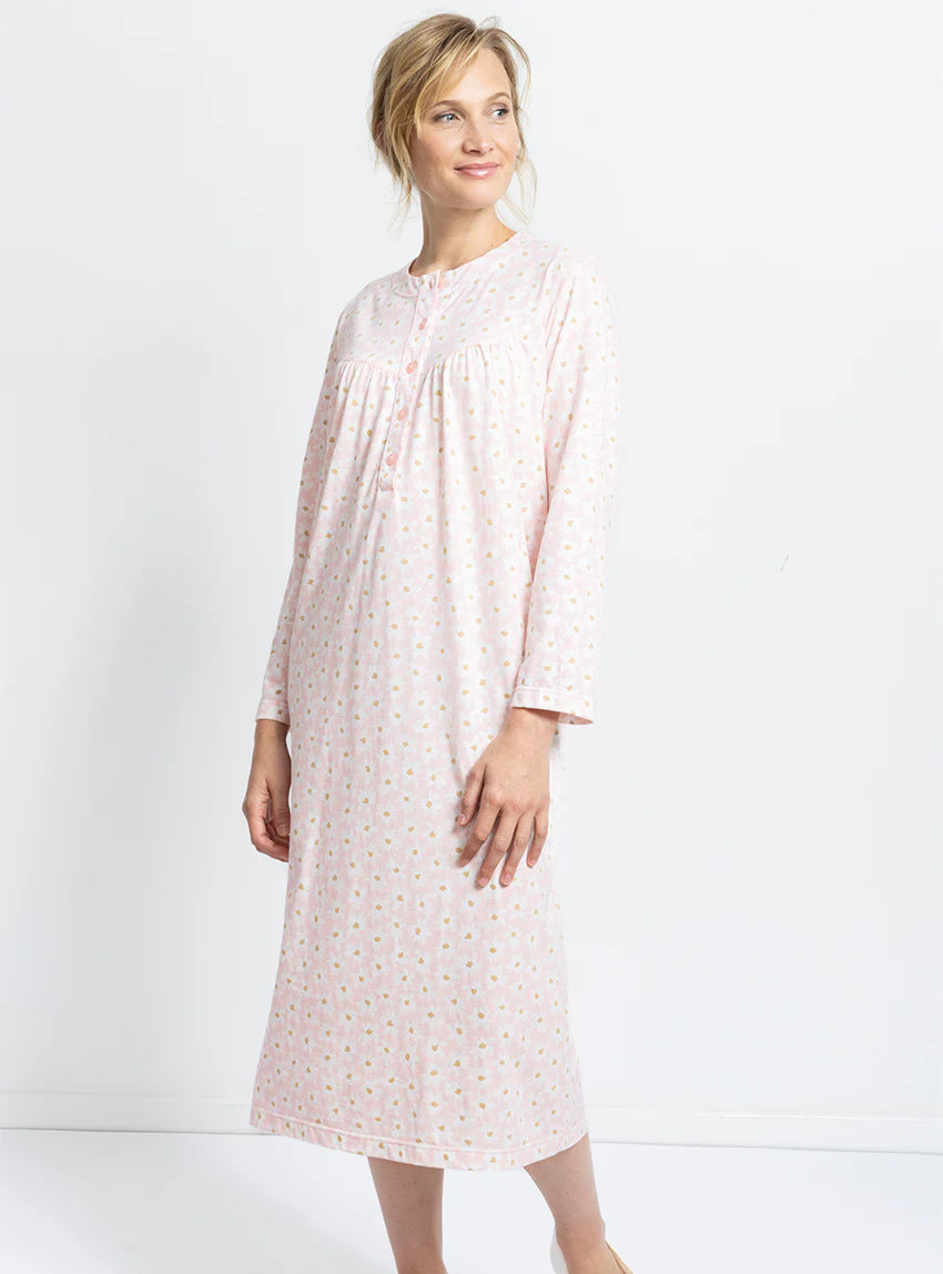 Chemise de nuit femme en coton rose fleur