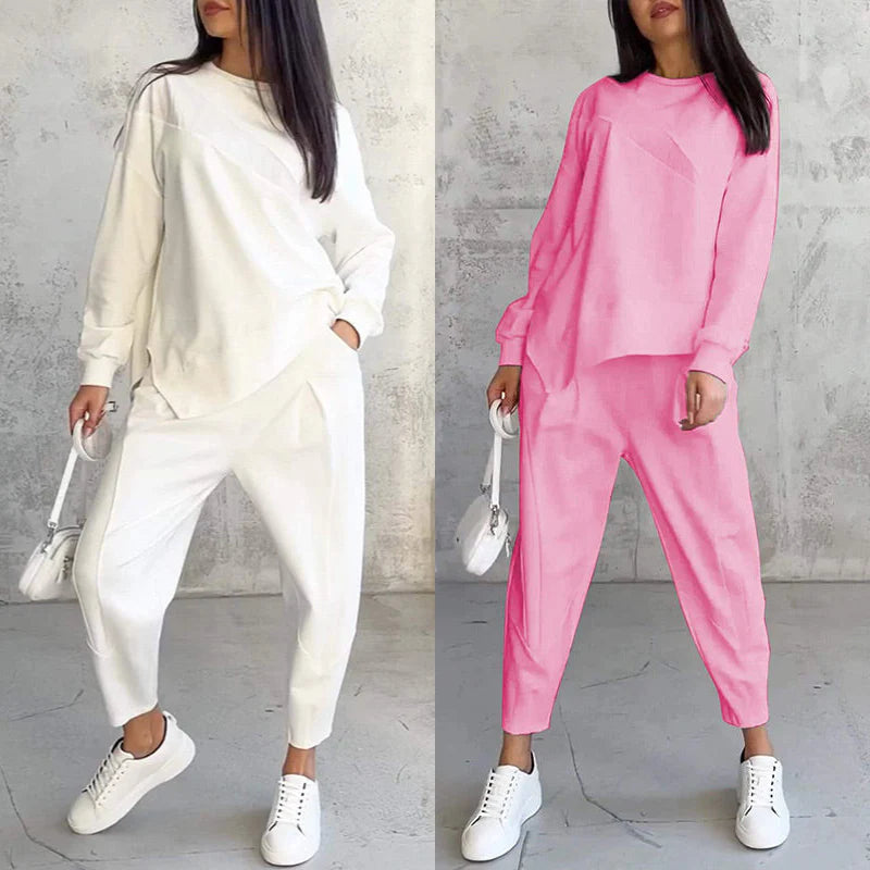 💕Conjunto de sudadera de manga larga con bajo irregular y pantalones para mujer