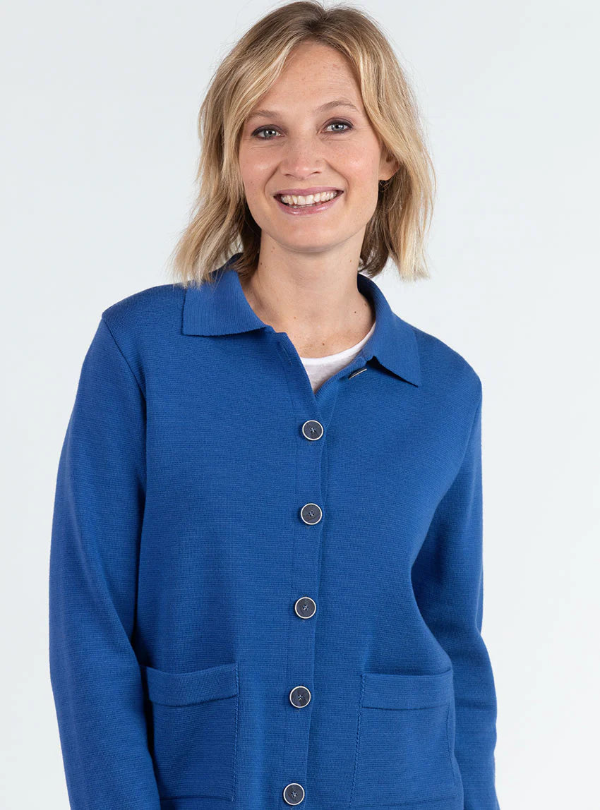 Veste femme en laine bleu océan
