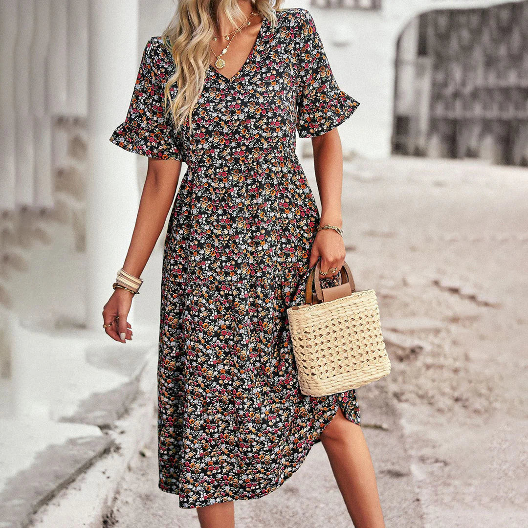 Robe midi d'été fleurie pour femmes