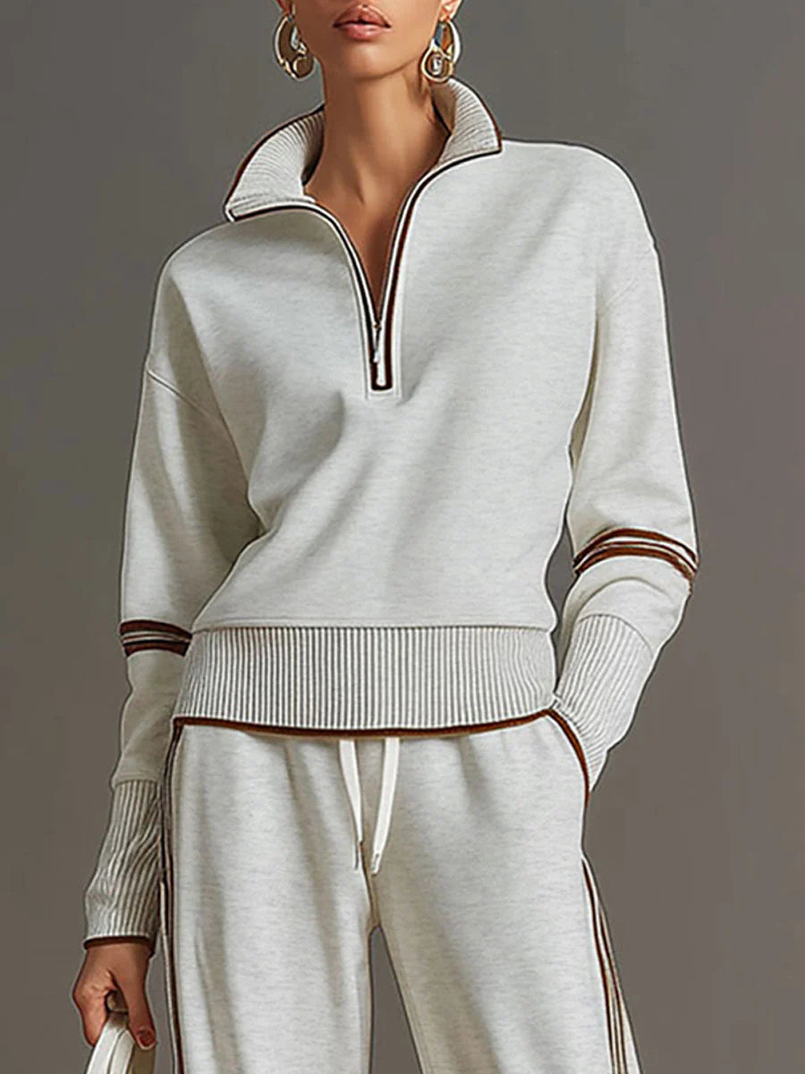Ensemble sweat à demi-fermeture éclair et pantalon à jambes larges