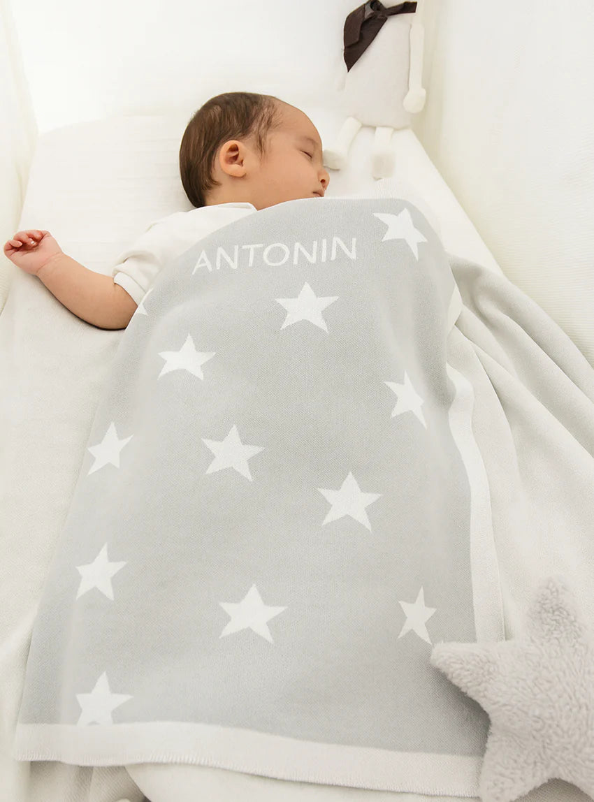 Plaid bébé étoiles 100% laine gris métal