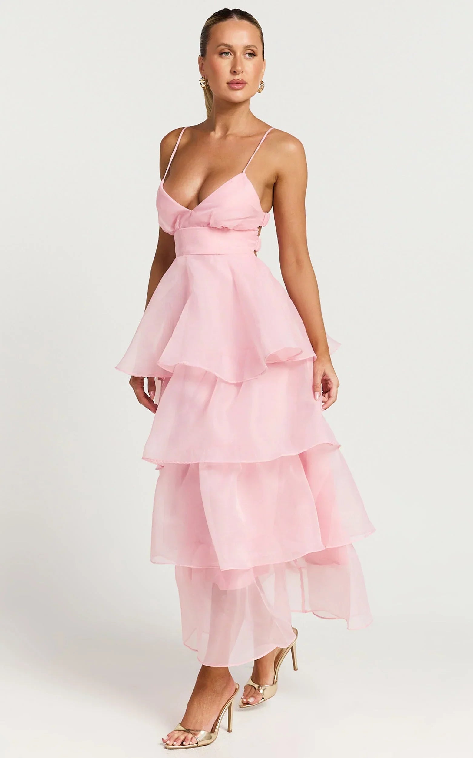 Cindy Midi Dress - Layered Skirt Dress in Soft Pink