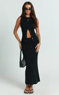 Halle Midi Skirt - High Waist Bodycon Knit Midi Skirt in Black