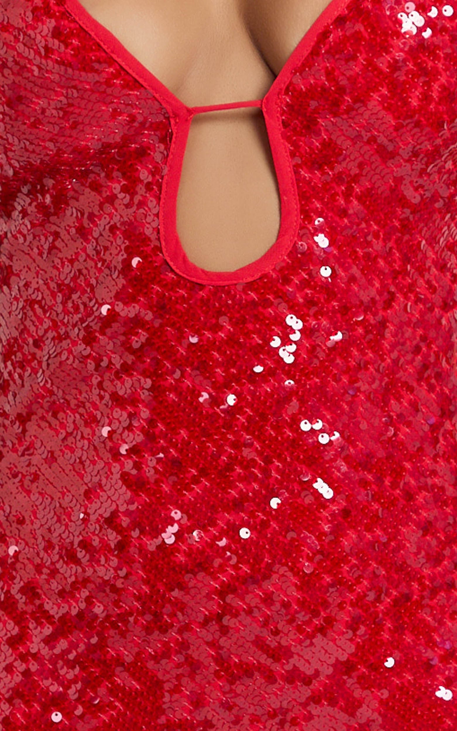Finn Maxi Dress - Plunge Neck Sheer Sequin Slip Dress in Red