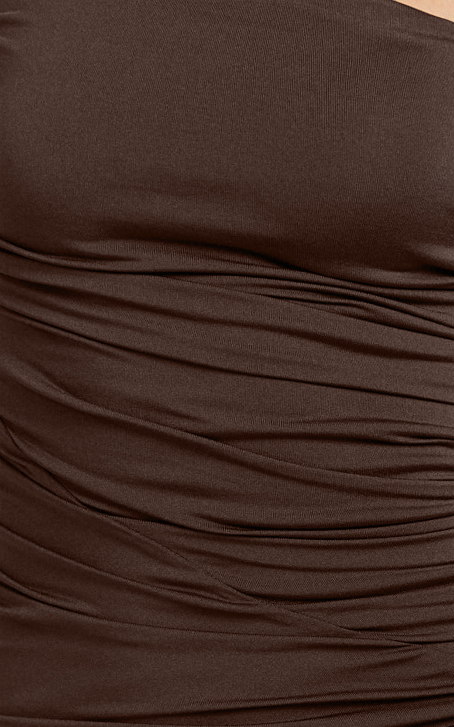 Ginny Maxi Dress - Asymmetric Neck Waist Tie Dress in Chocolate