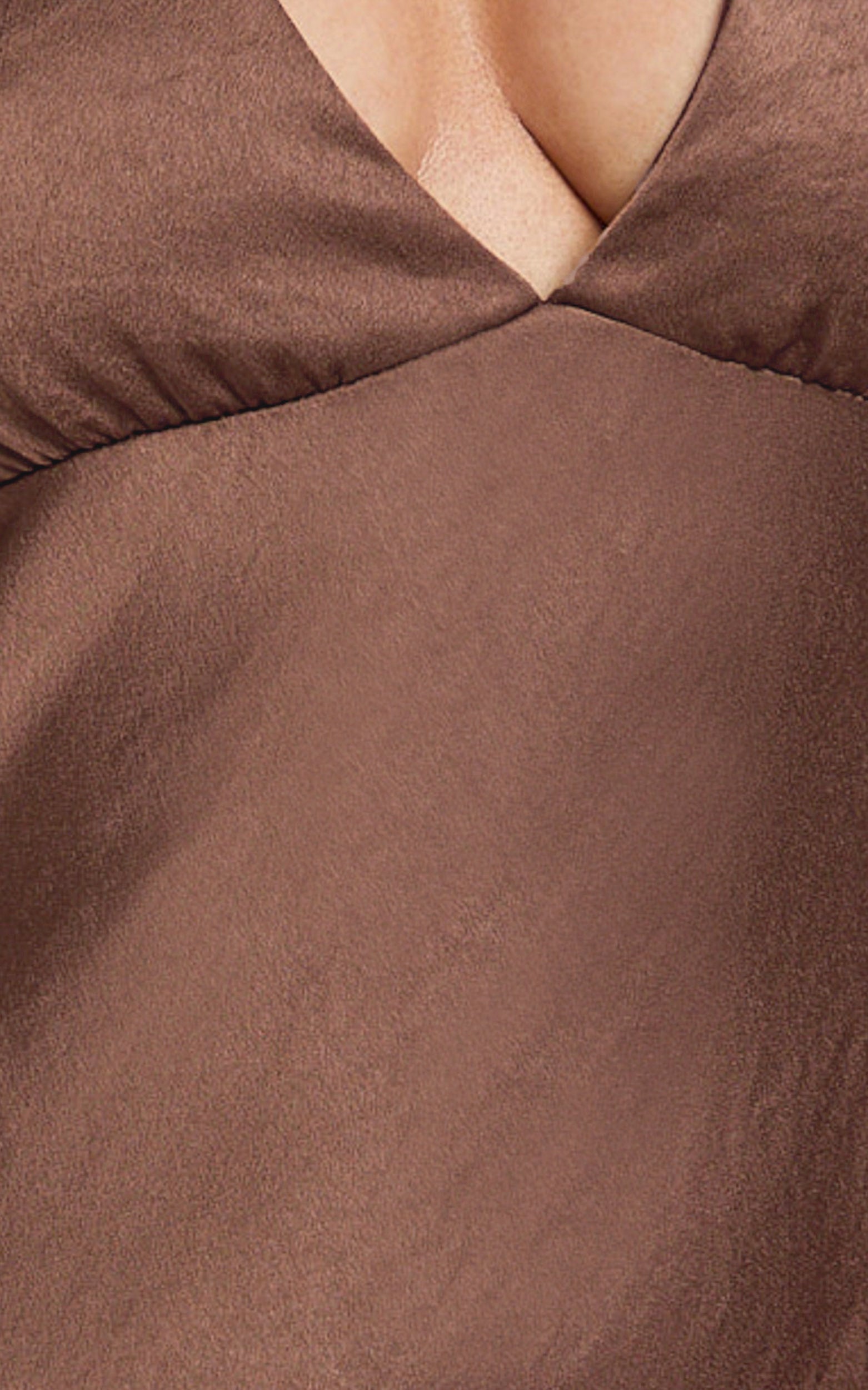 Khalani Maxi Dress - Deep V Neck Satin Slip Dress in Chocolate