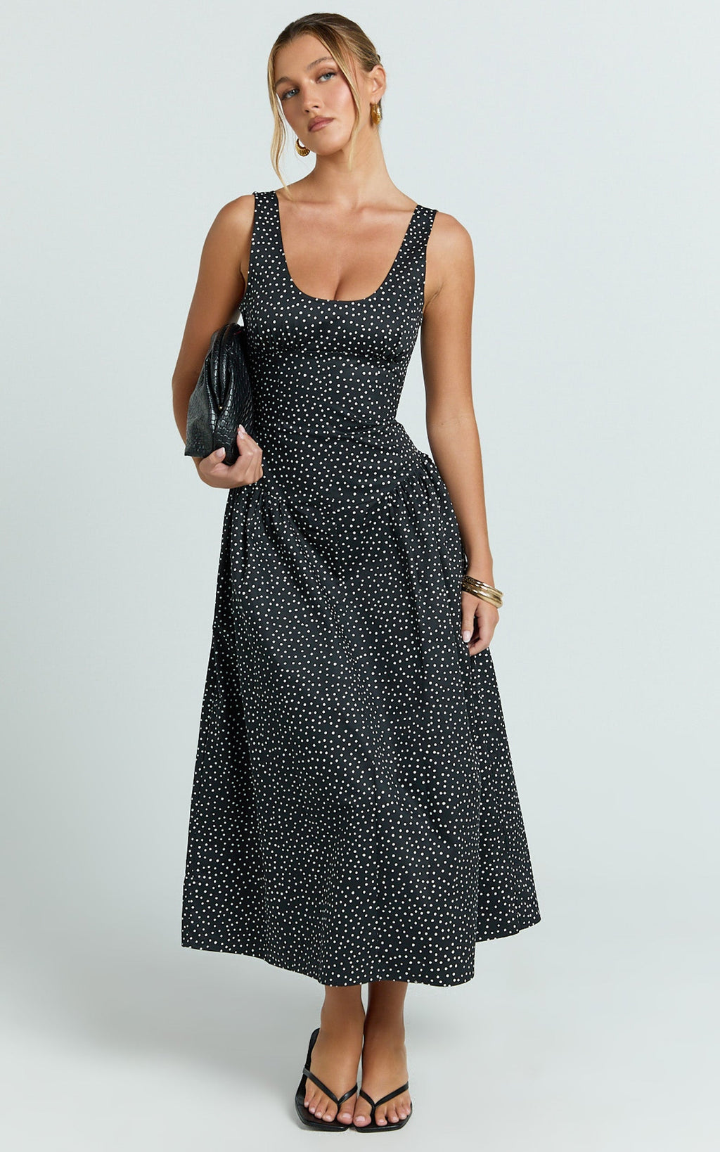 Lioness - Luna Rosa Midi Dress in Noir Polka