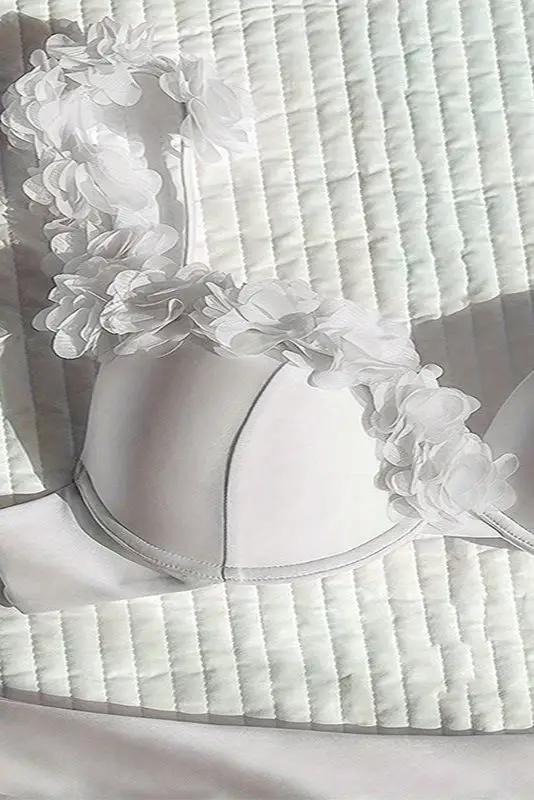 White Flowers Asymmetric Push-Up Cheeky Sexy 2Pc Swimsuit Set