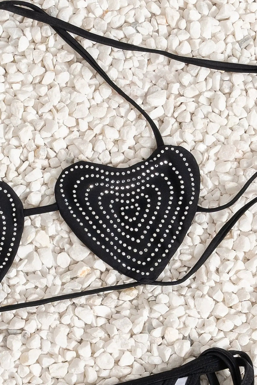 Black Silver Studded Heart Top Sexy 2Pc Swimsuit Set Bikini
