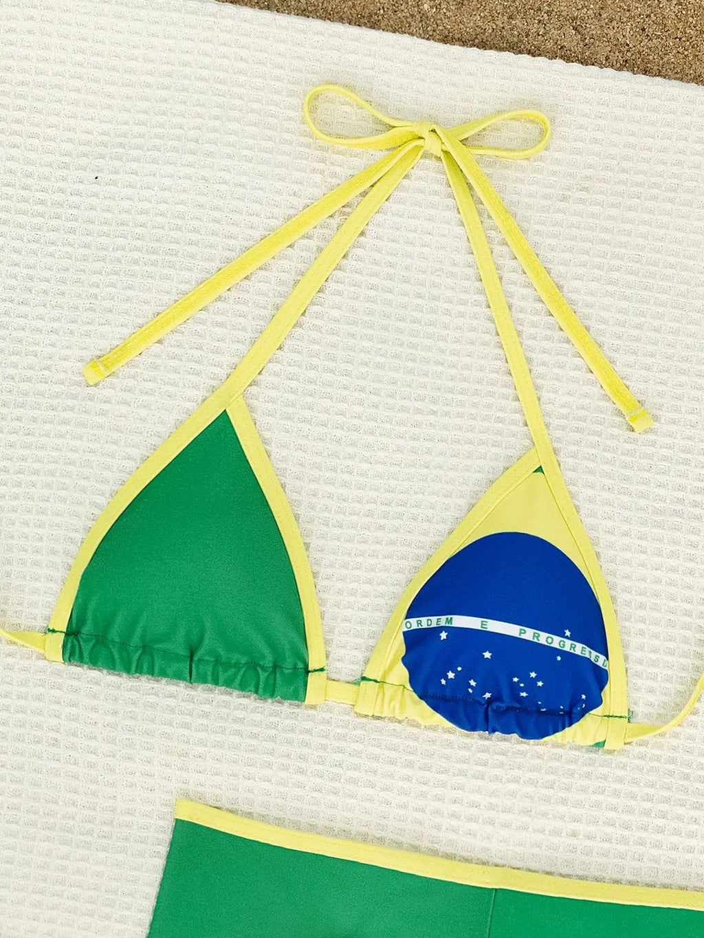 Green Yellow Brazil Triangle Cheeky Boy Shorts Sexy 3Pc Swimsuit Set