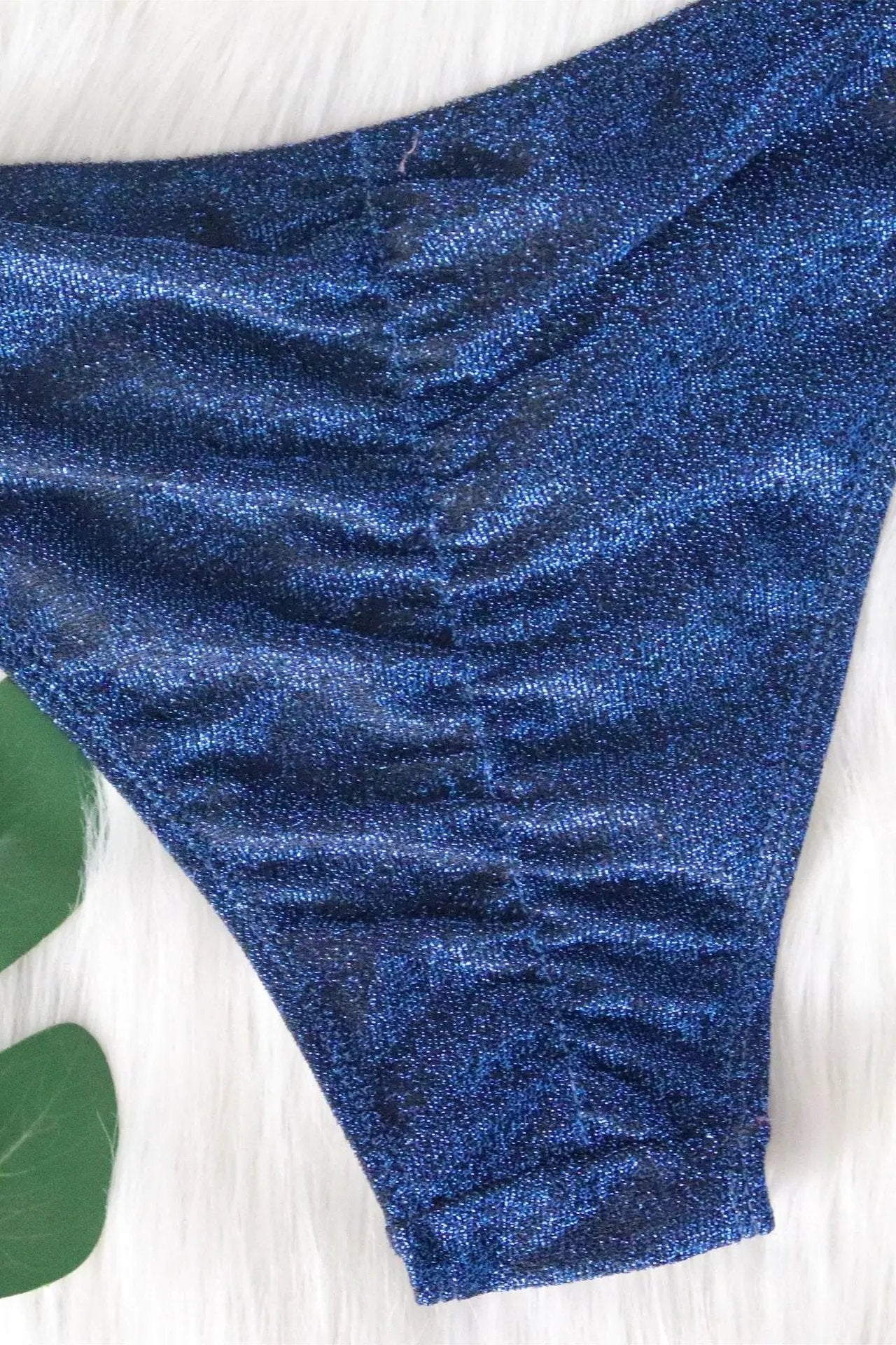 Royal Blue Shimmer Crystals O-Ring Ruched Butt Sexy 2Pc Swimsuit Set