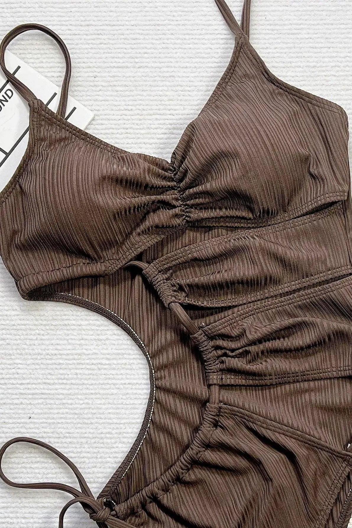 Sexy Brown Tie Side Asymmetrical Cut-Out Monokini 1Pc Swimsuit