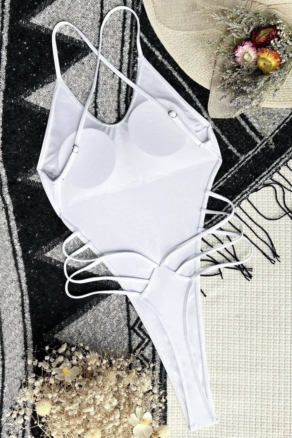 White Strappy Open Back Thong Sexy Monokini 1Pc Swimsuit