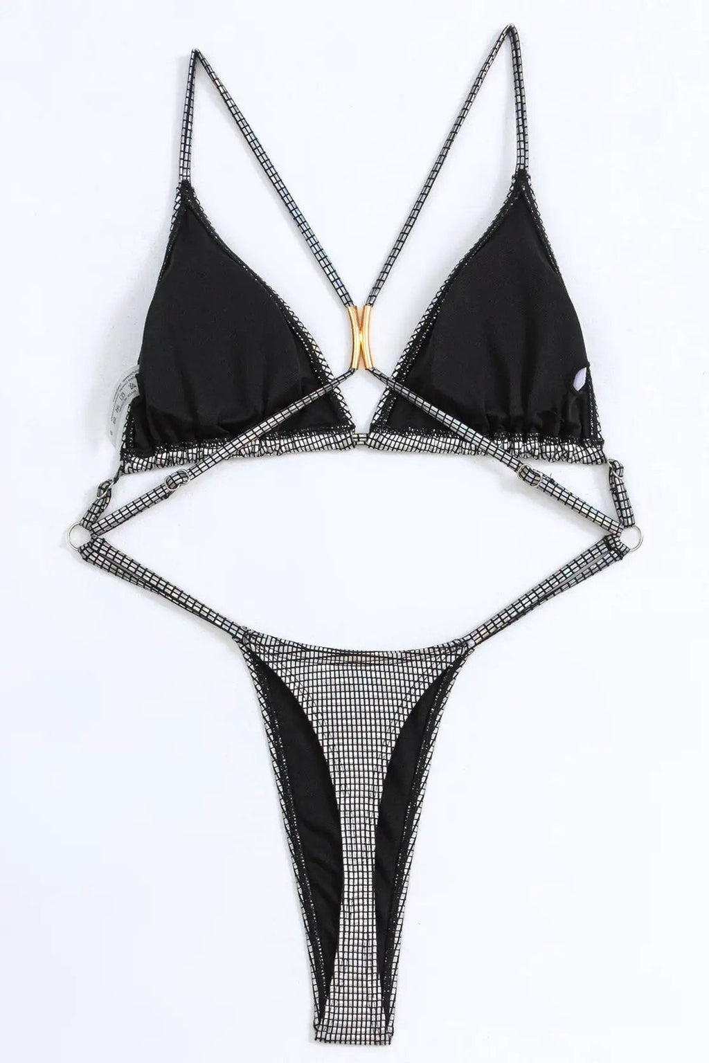 Silver Holographic Strappy Push-Up Thong Sexy Monokini 1Pc Swimsuit