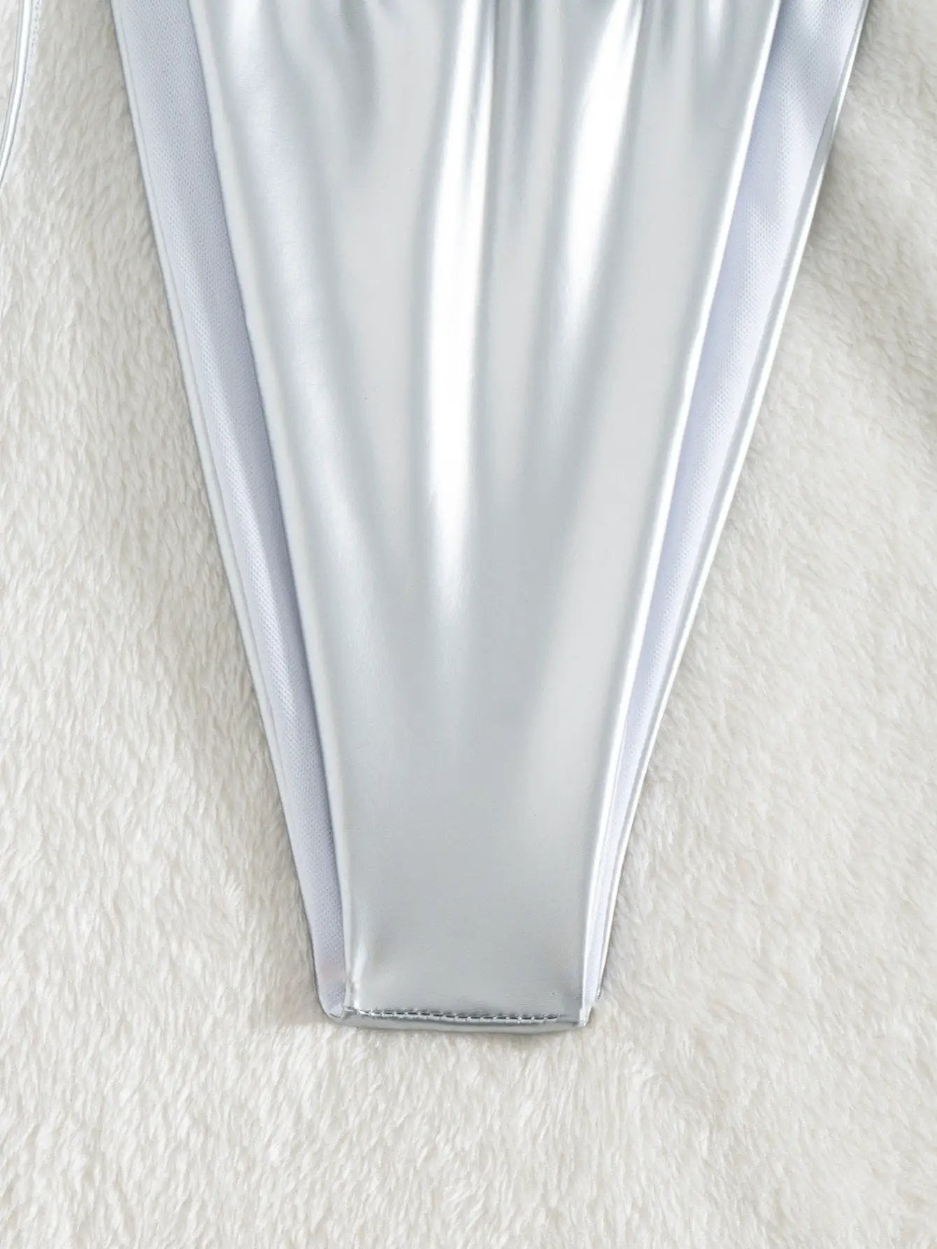 Silver Faux Leather Micro Cheeky Sexy 2Pc Swimsuit Set Bikini