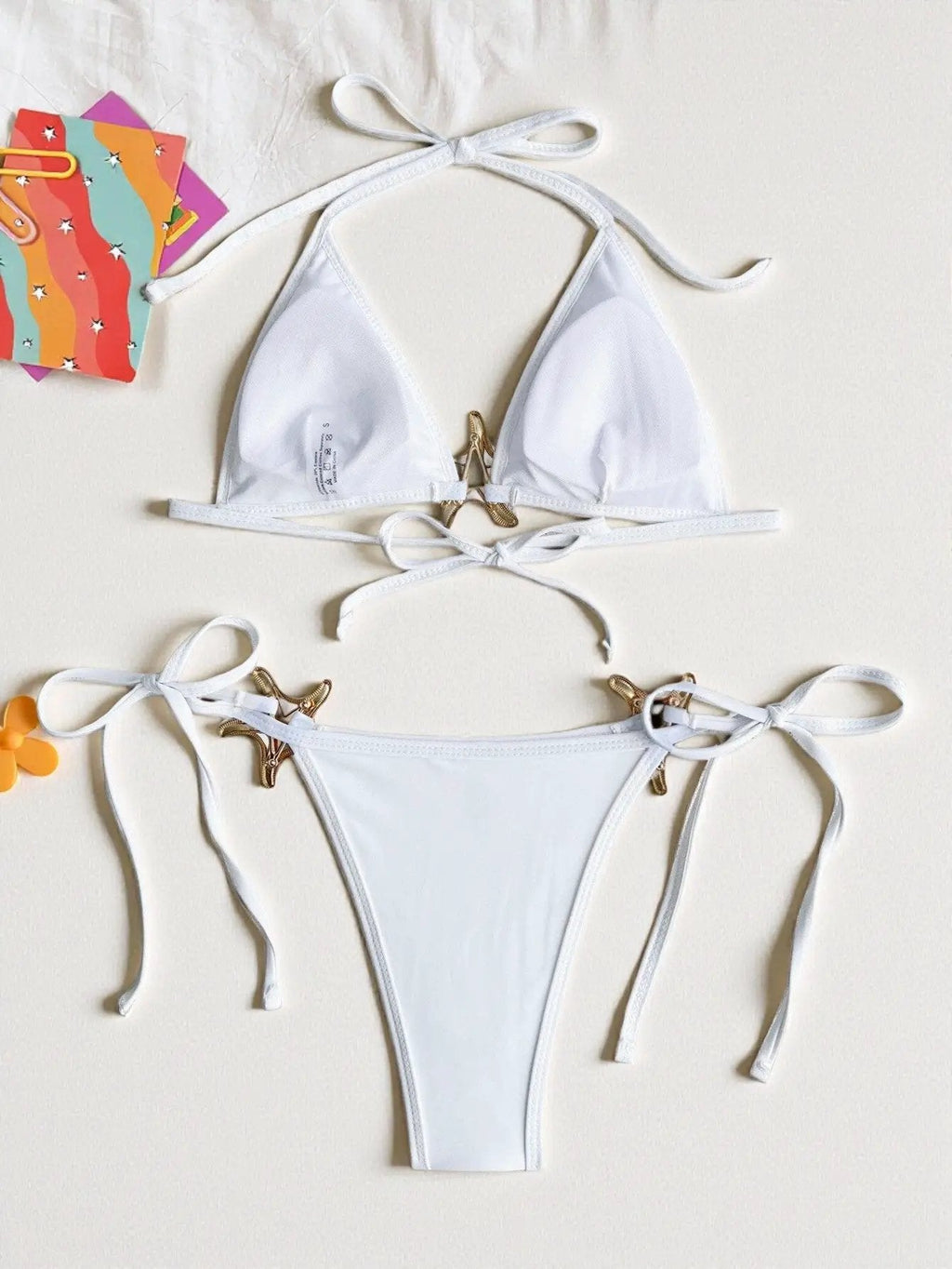 Silver White Big Sequin Starfish Sexy 2Pc Bikini Swimsuit Set