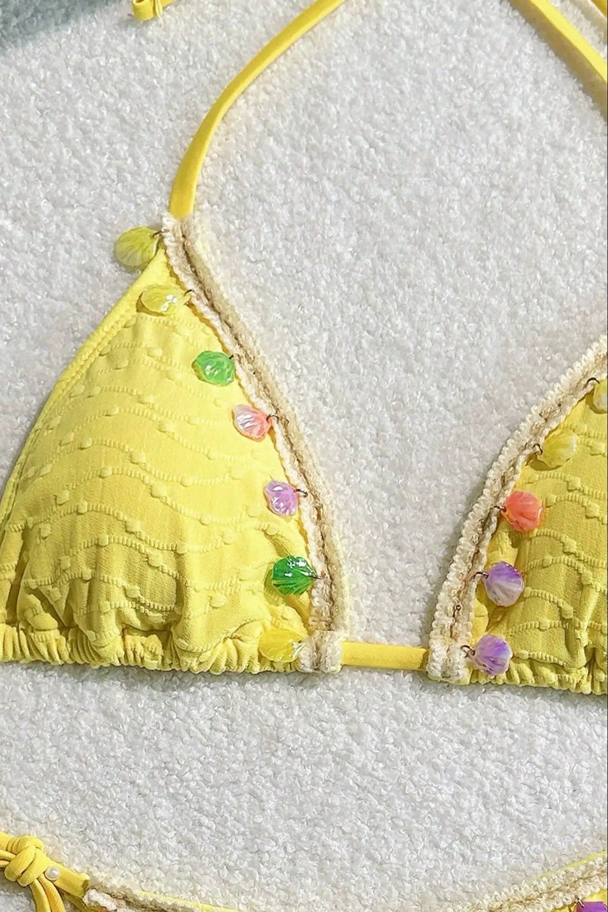 Yellow Rainbow Sea Shell Charm Sexy 2Pc Swimsuit Set Bikini