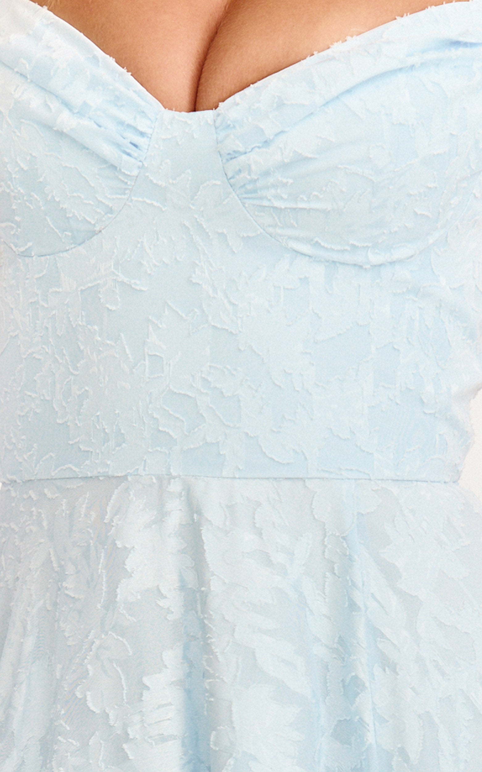 Rachel Maxi Dress - Sweetheart Neckline Jacquard Front Split Dress in Ice Blue