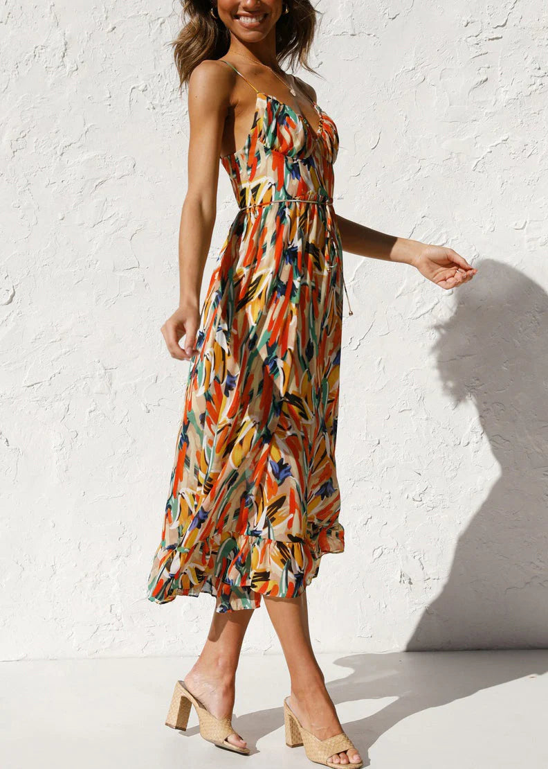 Sophie Paris | Robe sans manches à bretelles spaghetti en coton orange à volants