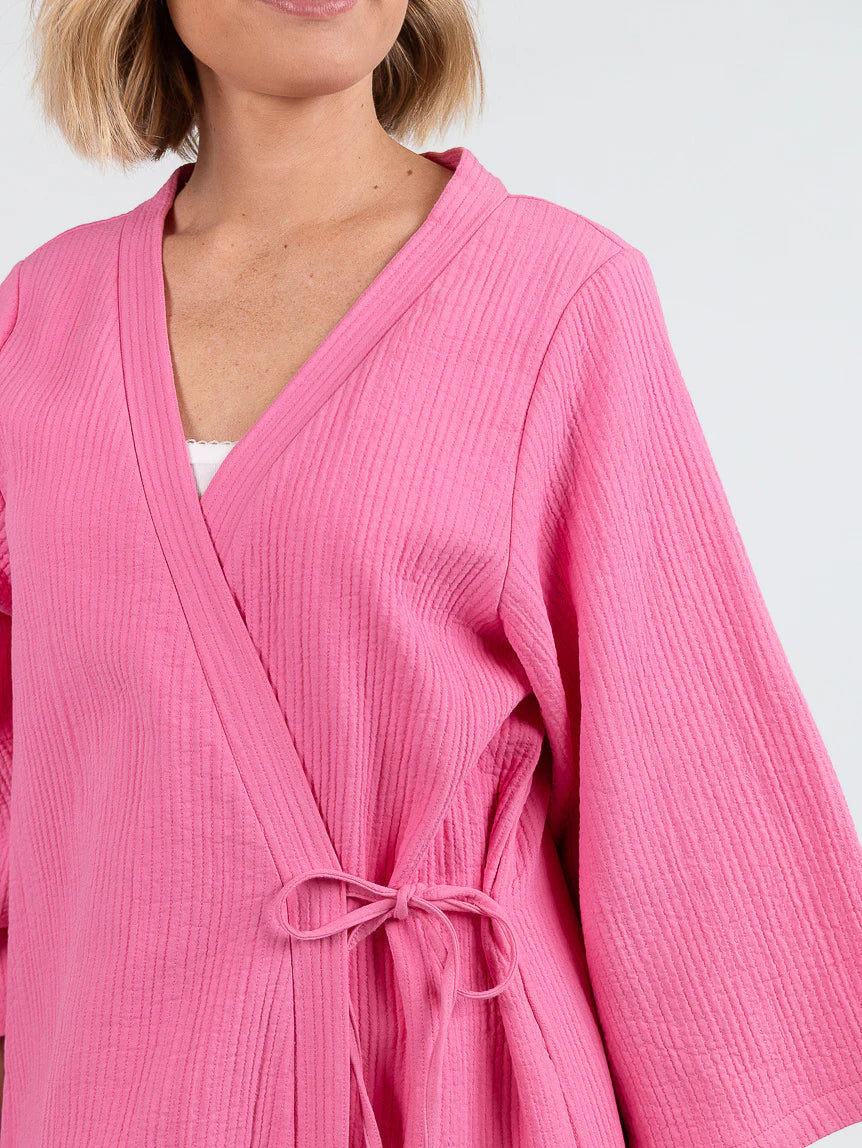 Robe de chambre d'été femme en coton rose