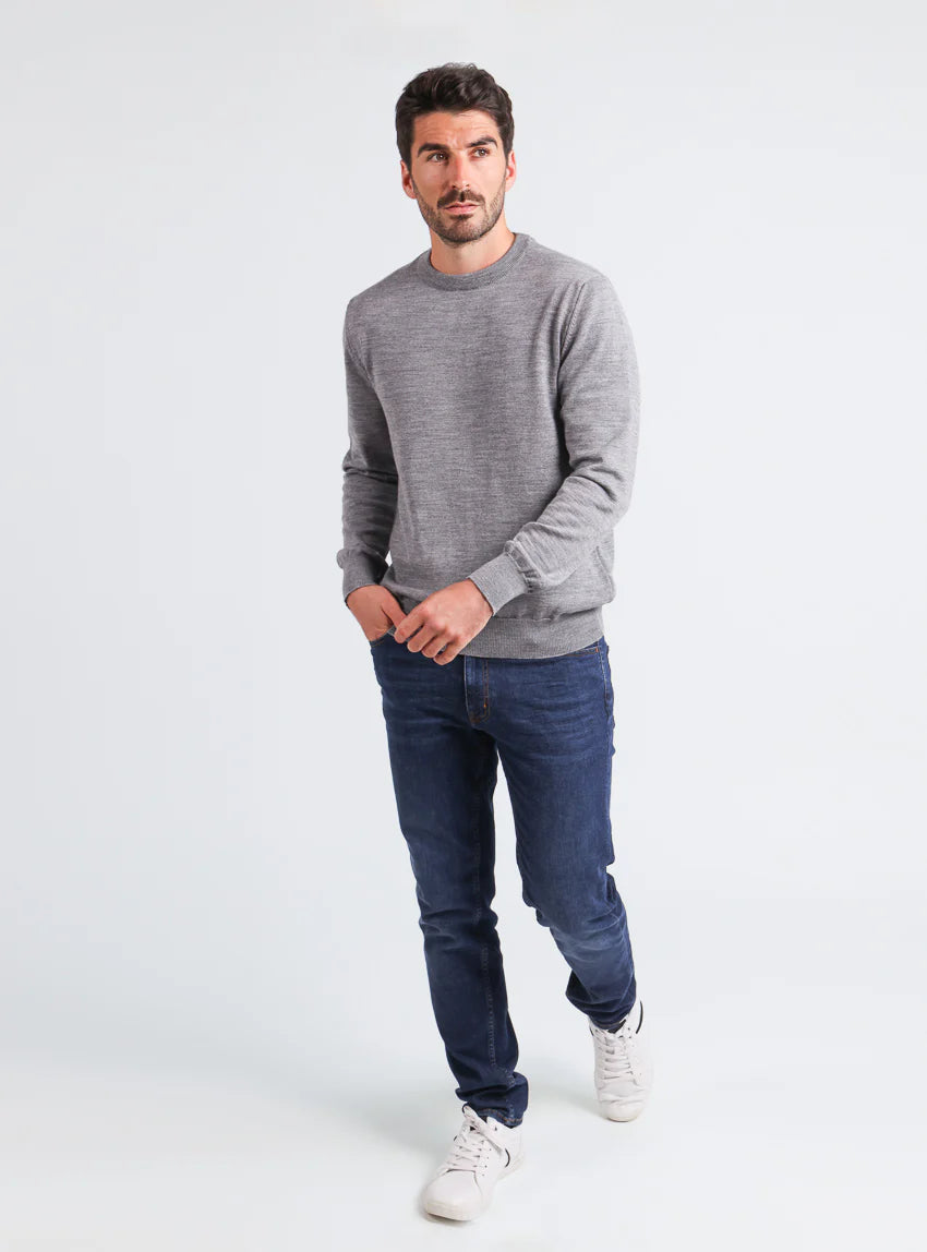 Pull homme col rond laine mérinos Gris Léger