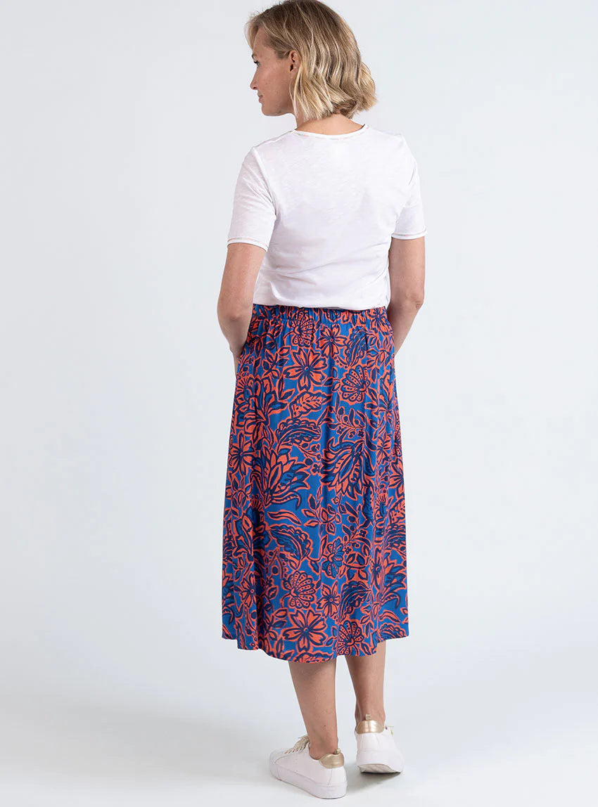 Jupe femme ample en viscose imprimé floral bleu