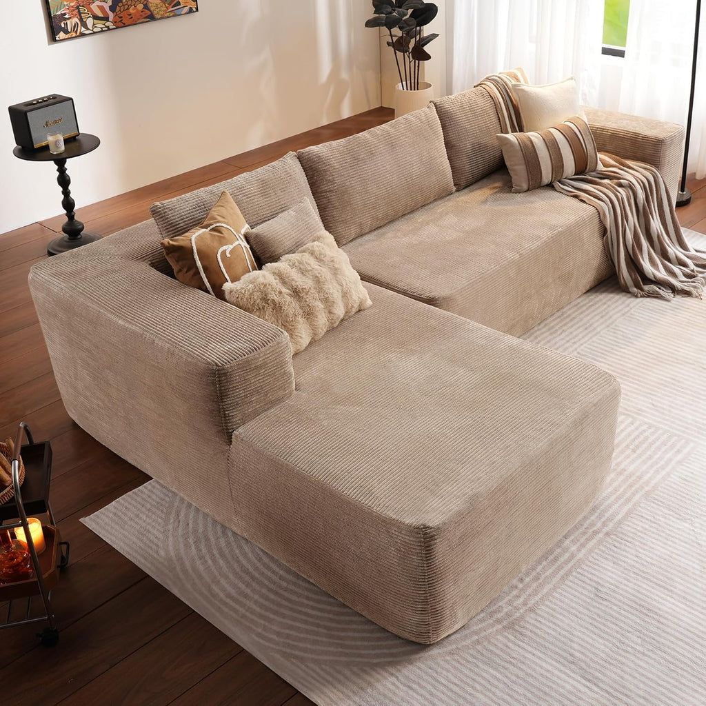 ovios 104 Cloud Sectional Couch with L-Shape Chaise,Modern Modular Sofa with Deep Seat, Upholstered Couches for Living Room Bedroom,No Assembly Required, Grey (Plush Corduroy Fabric)