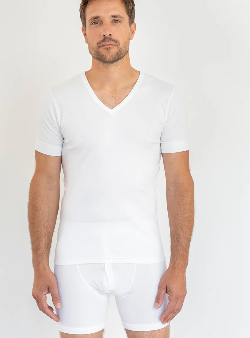 Tee-shirt homme encolure V en coton blanc