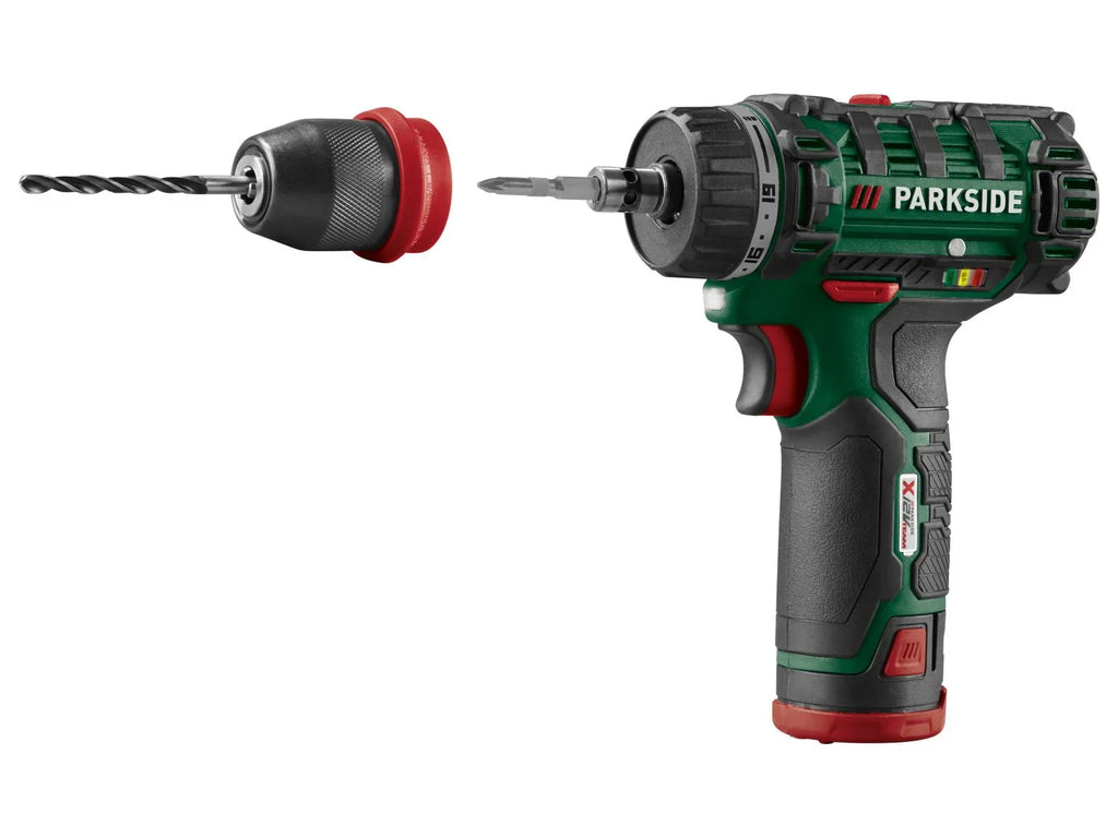 PARKSIDE Perceuse-visseuse sans fil et 17 accessoires + batterie + chargeur, 12 V