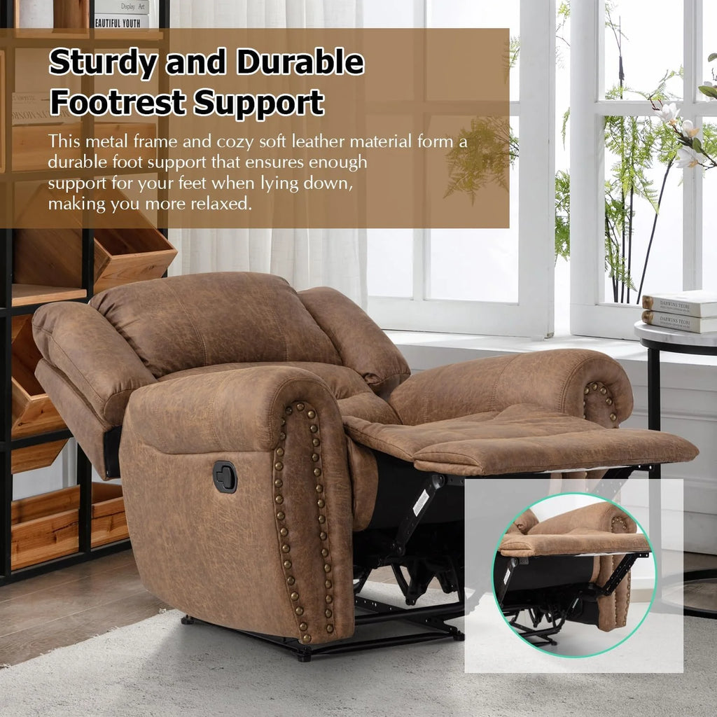 CANMOV Leather Recliner Chair, Classic and Traditional Manual Recliner Chair with Comfortable Arms and Back Single Sofa for Living Room, Nut Brown
