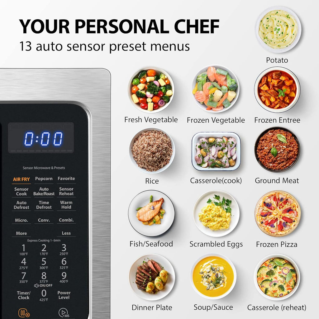 TOSHIBA 4-in-1 ML-EC42P(SS) Countertop Microwave Oven, Smart Sensor, Convection, Air Fryer Combo, Mute Function, Position Memory 13.6′′ Turntable, 1.5 Cu Ft, 1000W, Silver