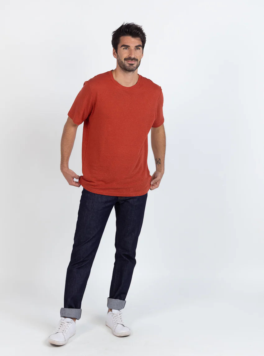 Tee-shirt homme en lin orange terracotta