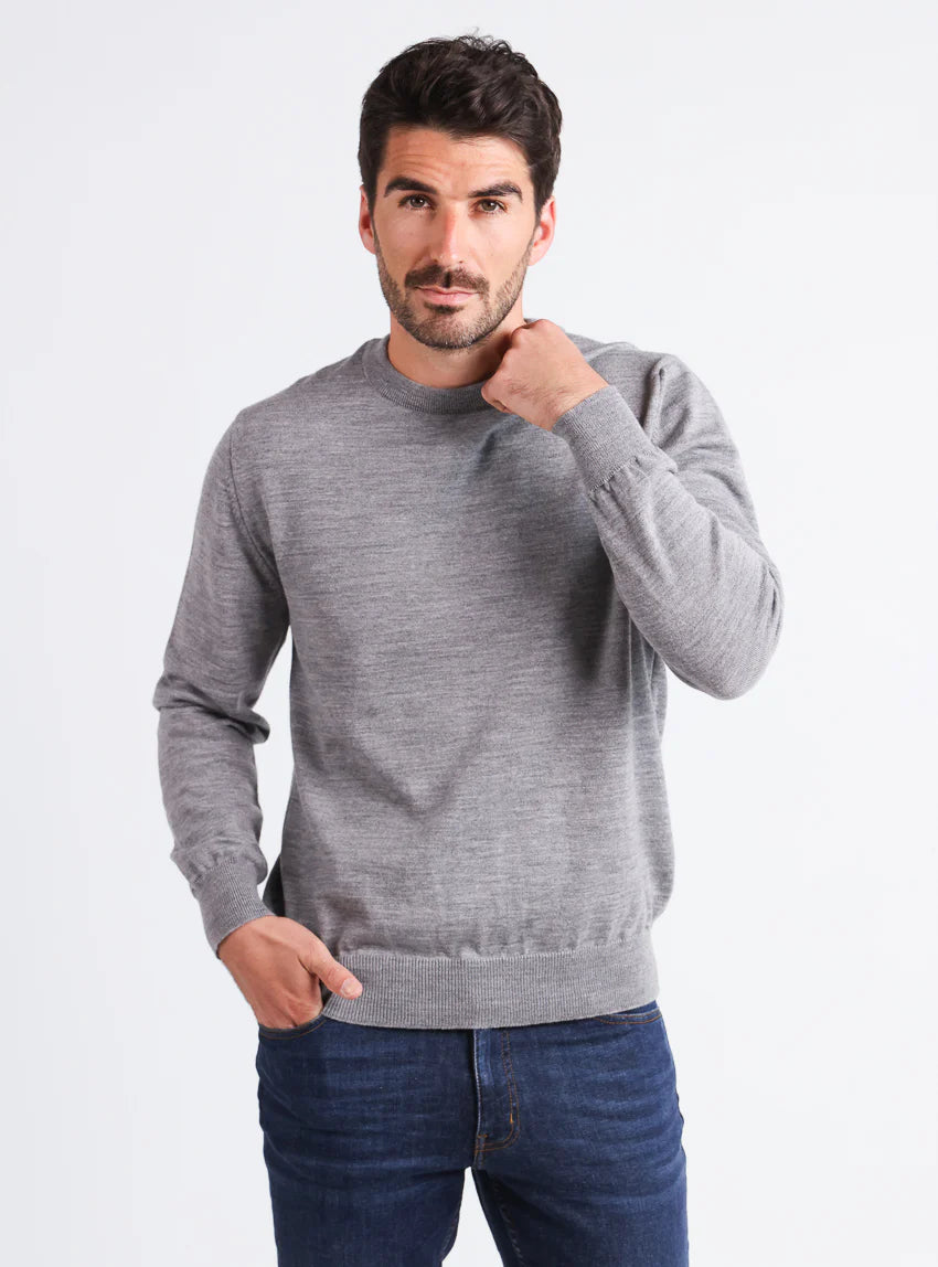 Pull homme col rond laine mérinos Gris Léger