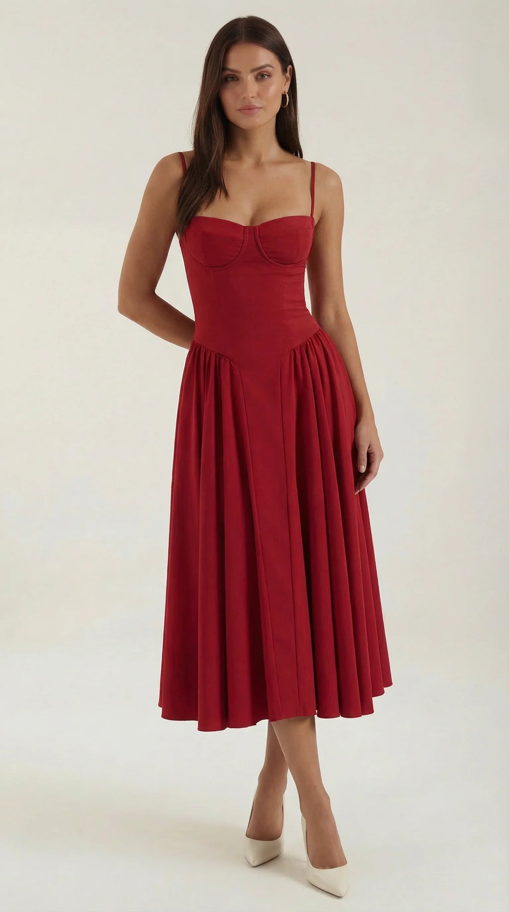 Robe mi-longue corset florale pour femme avec décolleté en cœur
