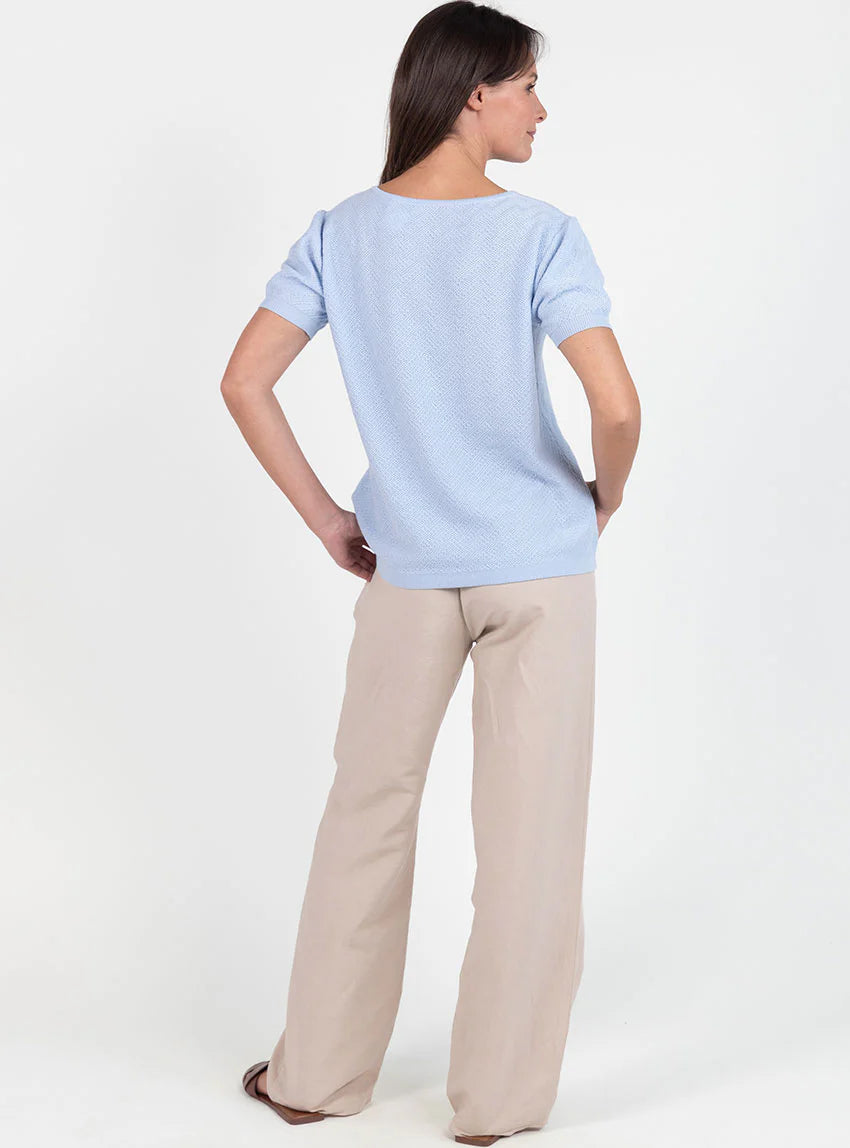 Pull femme manches courtes coton bleu azur