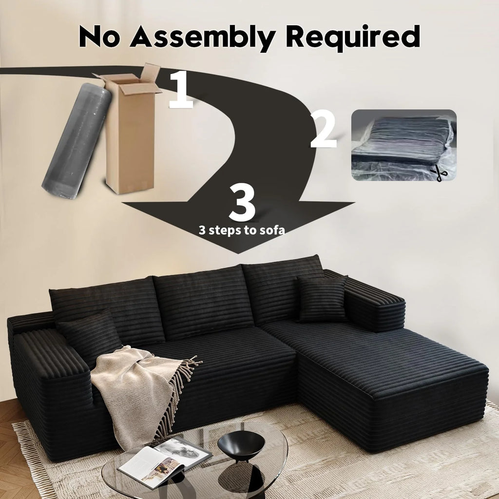 107.5 Cloud Modular Sectional Sofa Couch with L-Shape Chaise,Modern Minimalist Upholstered Couches for Living Room Bedroom,Deep Seat Corner Couch，No Assembly Required (Black,Left Facing Chaise)
