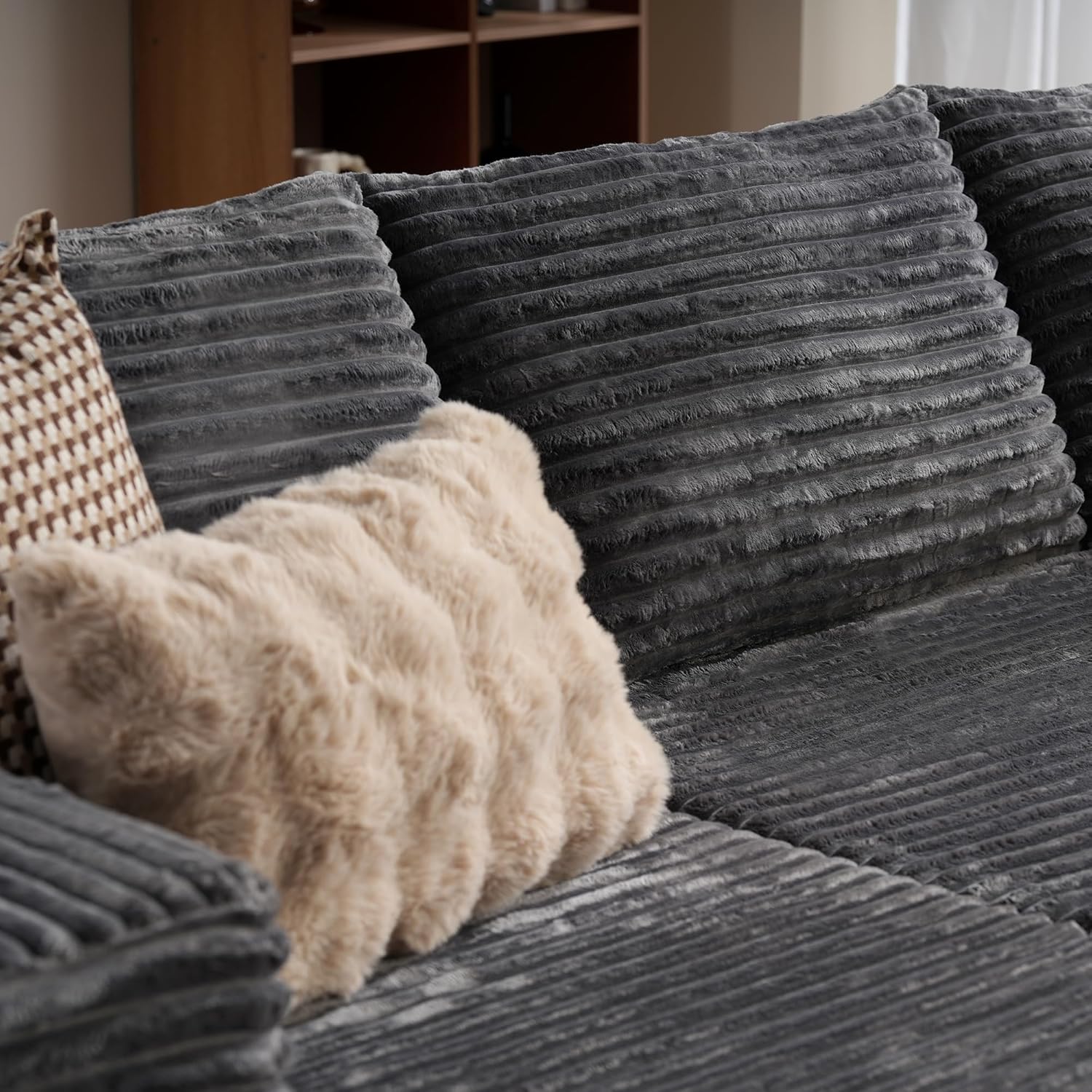 ovios 104 Cloud Sectional Couch with L-Shape Chaise,Modern Modular Sofa with Deep Seat, Upholstered Couches for Living Room Bedroom,No Assembly Required, Grey (Plush Corduroy Fabric)