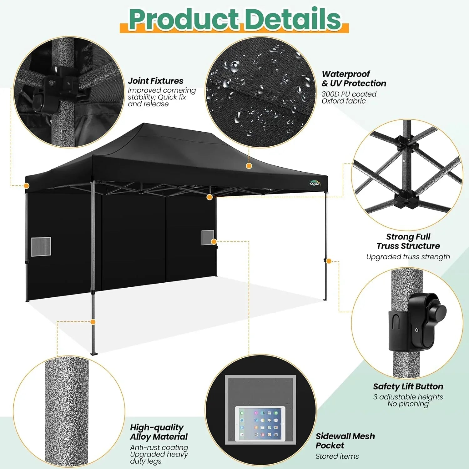 COBIZI 10x20 Heavy Duty Pop up Canopy Tent 6 sidewalls Commercial Canopy Wedding Party Tents