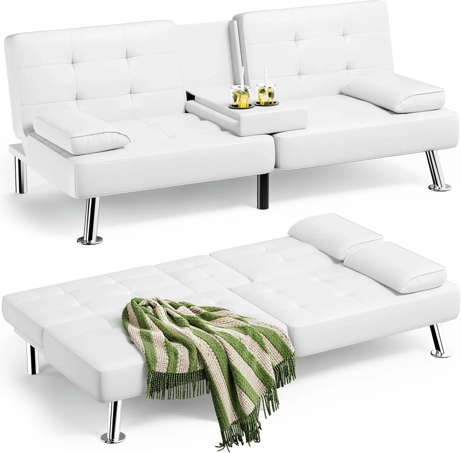 Homall Futon Sofa Bed Leather Futon Couch with Armrests Adjustable Recliner Sleeper Sofa Bed