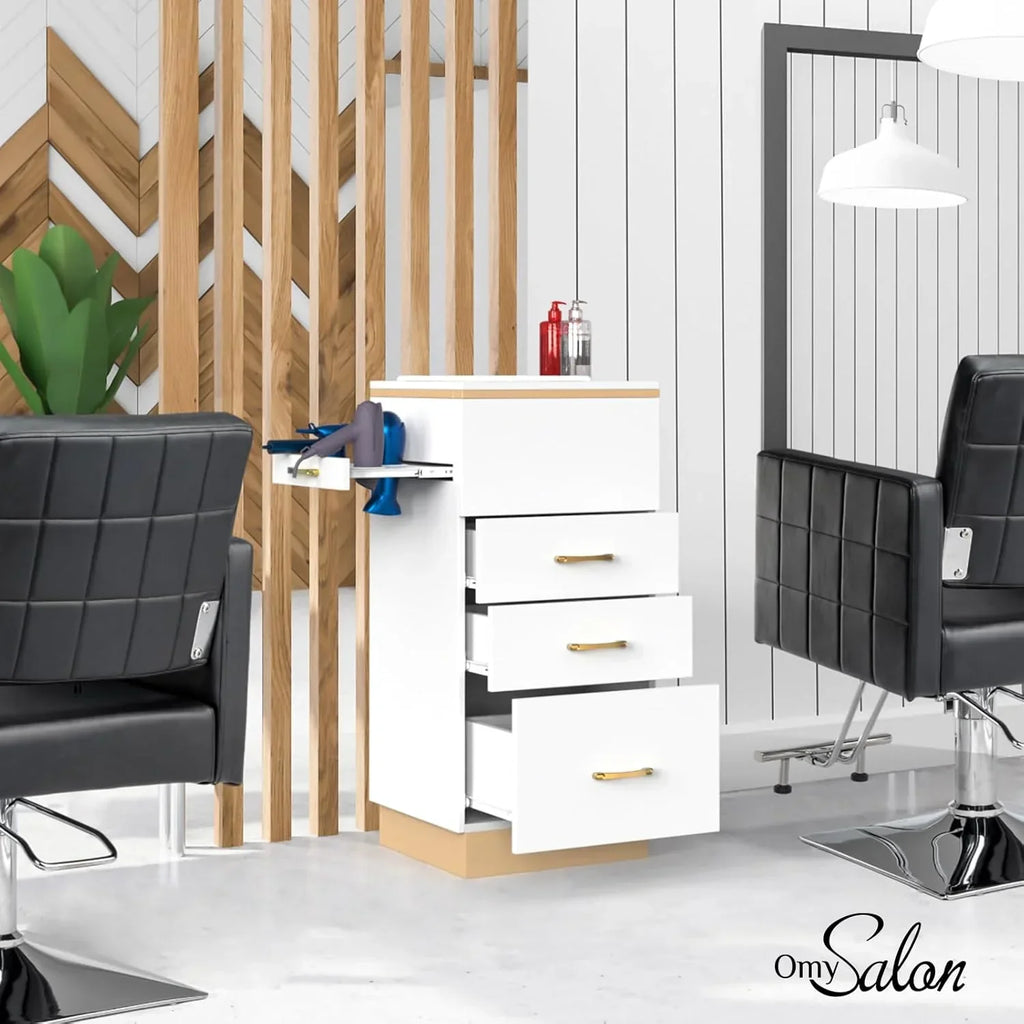 OmySalon Salon Storage Station Barber Stations Beauty Salon Spa Equipment with 3 Drawers