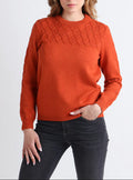 Pull femme torsades laine mérinos orange